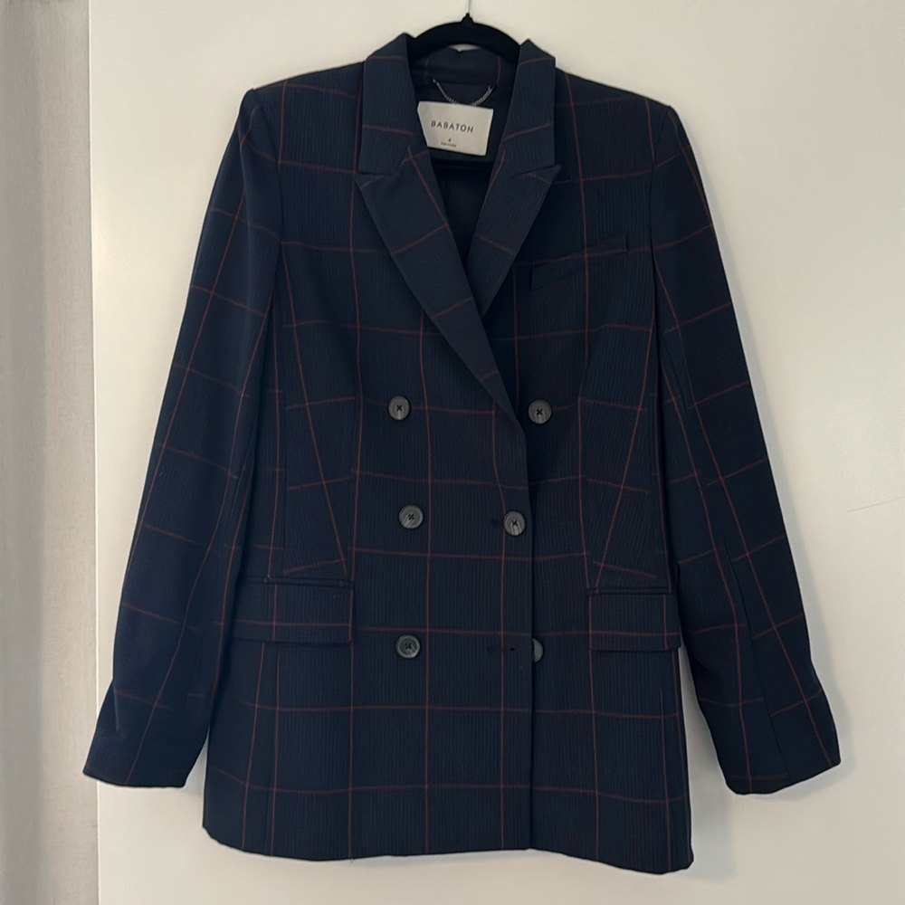 Babaton Aritzia oversized navy blue check blazer size 4